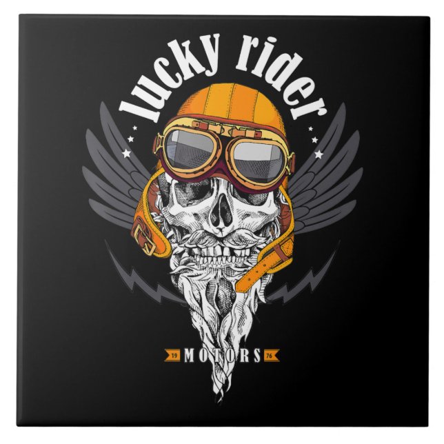 Skull Motorcycle Gift For Motorbike Lovers Ceramic Tile (Front)