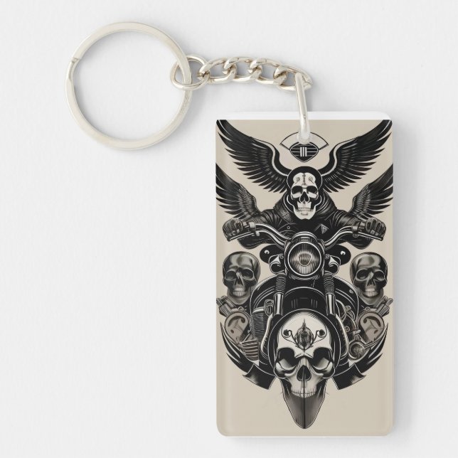 Skull Motorcycle Wings Design For Bikers And Rider Keychain (Front)