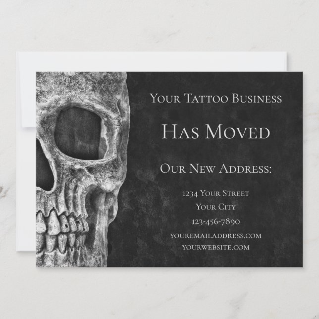 Skull Moving Cool Gothic Black White Tattoo Shop Announcement (Front)