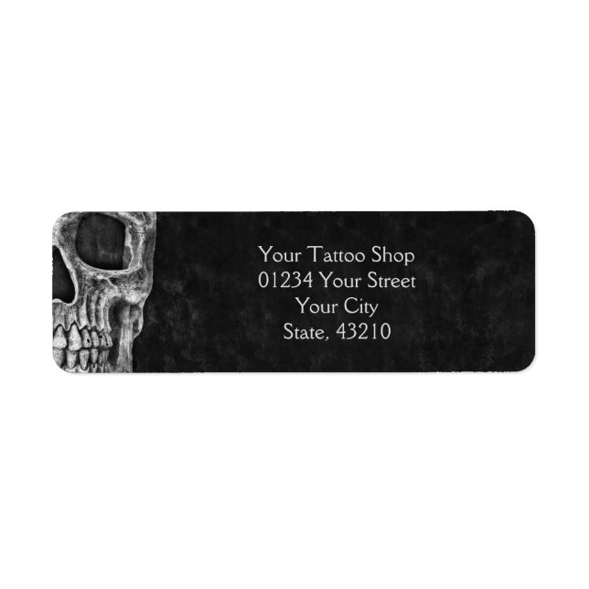 Skull Moving Gothic Cool Black White Tattoo Shop Label (Front)