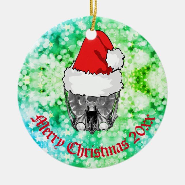 Skull MRI Santa hat "Christmas 20xx"   Ceramic Orn Ornament (Front)
