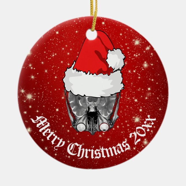 Skull MRI Santa hat "Christmas 20xx"   Ceramic Ornament (Front)