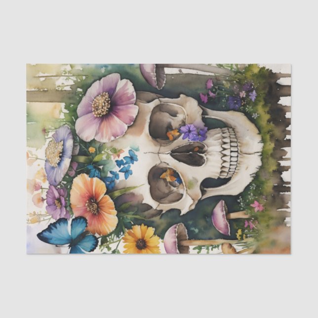 Skull Mushroom Floral Watercolor Art Tissue Paper (Front)