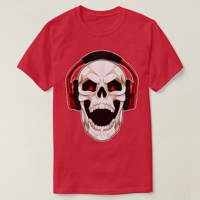 Skull Musician Headphone Music T-Shirt (Design Front)