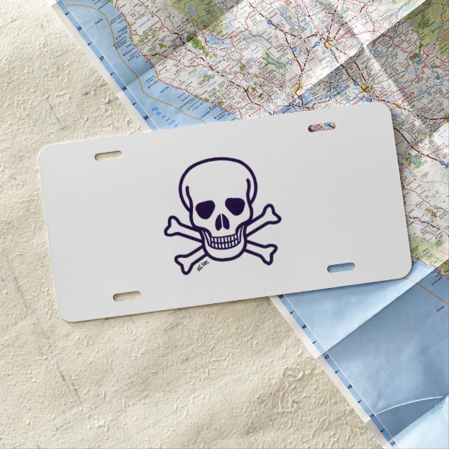 Skull n Bones aluminum car license plate (In Situ)