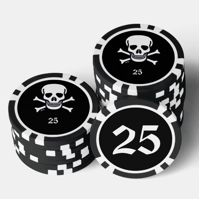 Skull n Bones black 25 striped poker chip (Stack)
