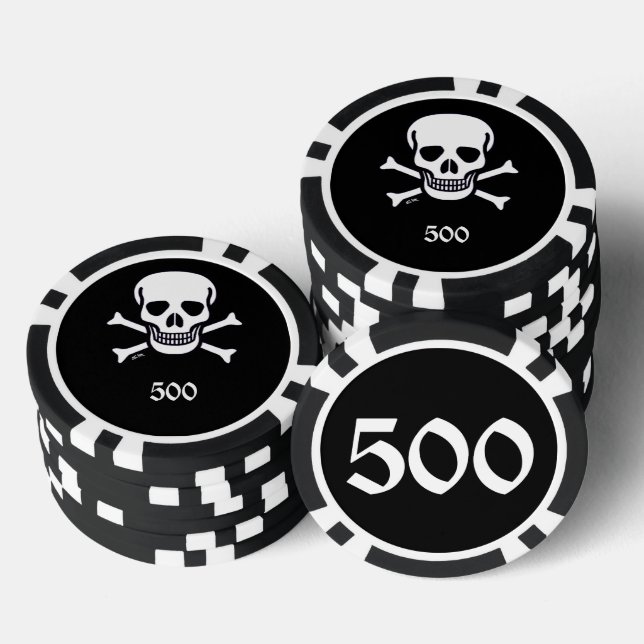 Skull n Bones black 500 striped poker chip (Stack)