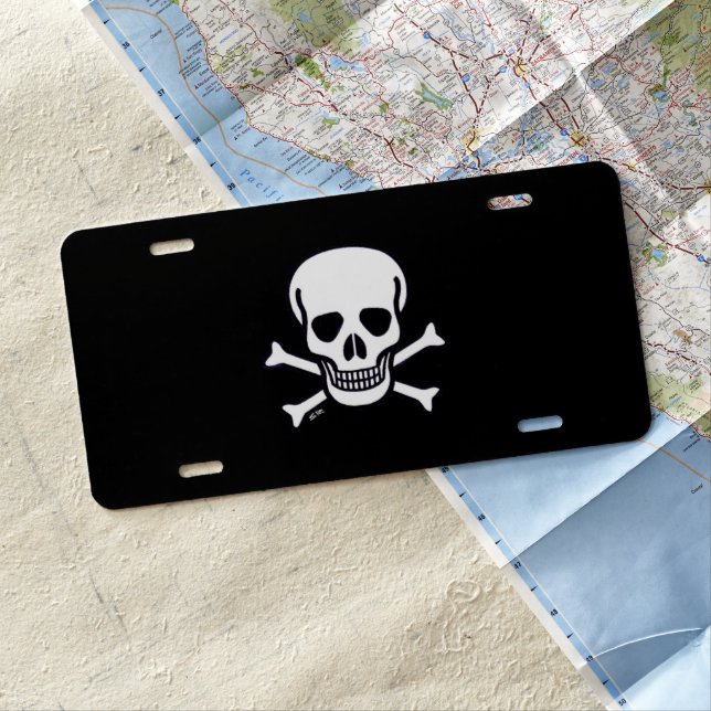 Skull n Bones Black aluminum license plate (In Situ)