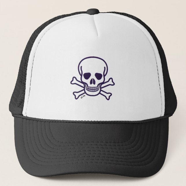Skull n Bones black and white foam trucker hat (Front)