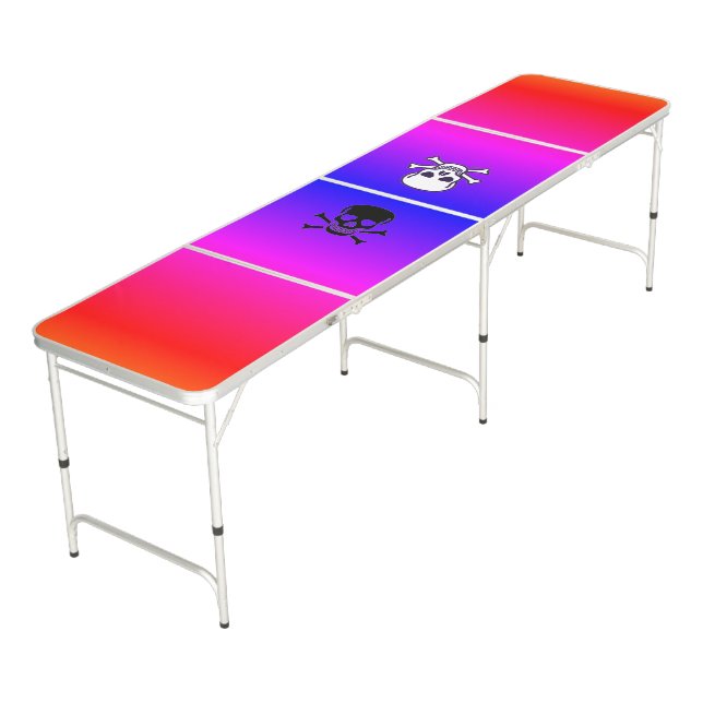 Skull n Bones black and white neon ping pong table (Angled)