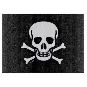 Skull n Bones black glass cutting board