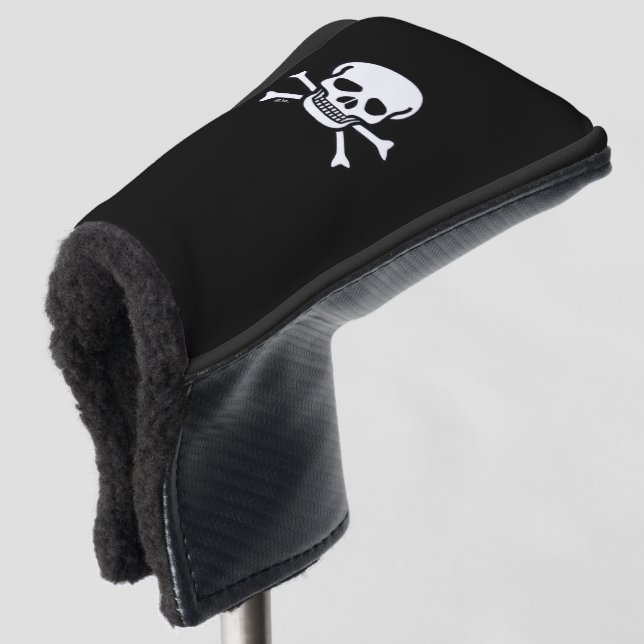 Skull n Bones black golf club putter cover (3/4 Front)