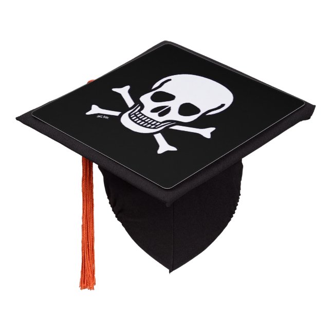 Skull n Bones black graduation cap (Angled)