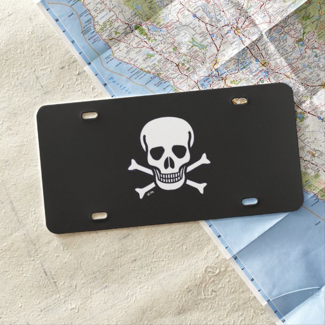 Skull n Bones Black plastic license plate (In Situ)
