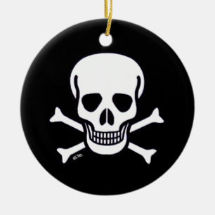Skull n Bones black round ceramic ornament 2 sided
