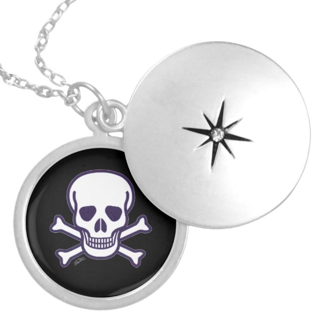 Skull n Bones black silver plated locket (Front)