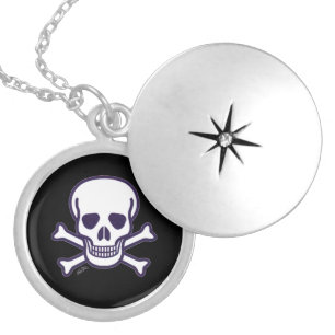 Skull n Bones black silver plated locket Necklace