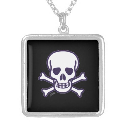 Skull n Bones black silver plated sq necklace