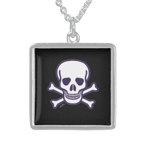 Skull n Bones black sterling silver sq necklace