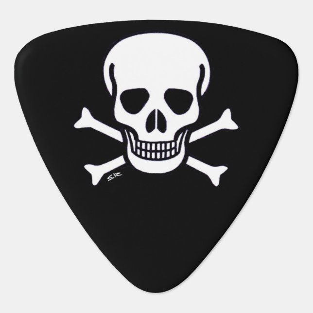 Skull n Bones black triangle guitar pick (Front)