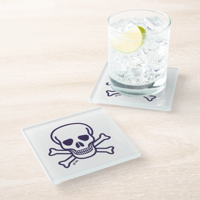 Skull n Bones clear glass coaster (Angled)