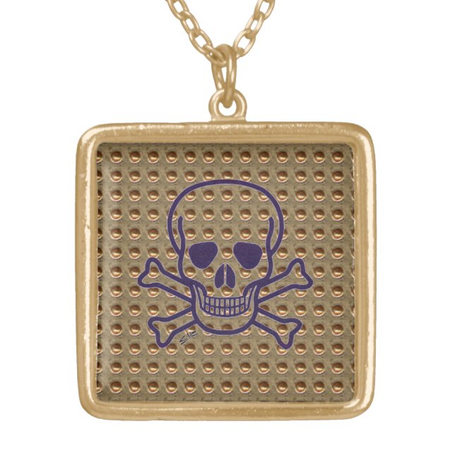 Skull n Bones Gold Indent gold plated sq necklace (Front)
