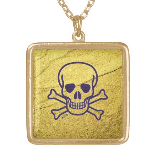 Skull n Bones Gold Vein gold plated sq necklace