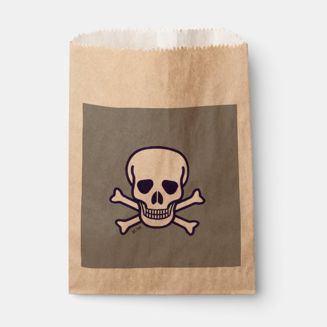 Skull n Bones gray kraft favor bags (Front)