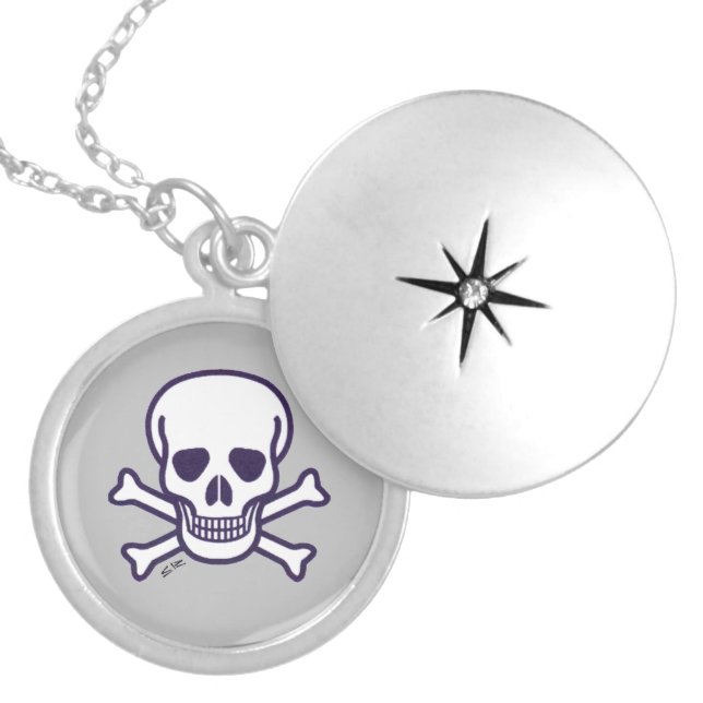 Skull n Bones gray silver plated locket Necklace (Front)