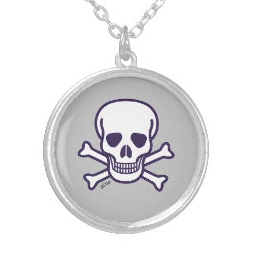 Skull n Bones gray silver plated necklace