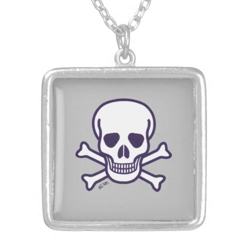 Skull n Bones gray silver plated sq necklace