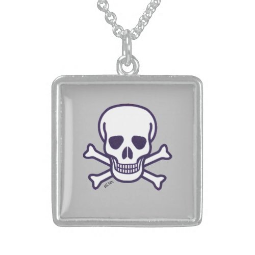 Skull n Bones gray sterling silver sq necklace