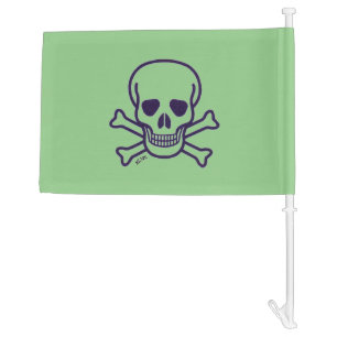 Skull n Bones green car and boat flag