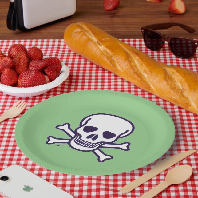 Skull n Bones green large paper plates (Picnic)