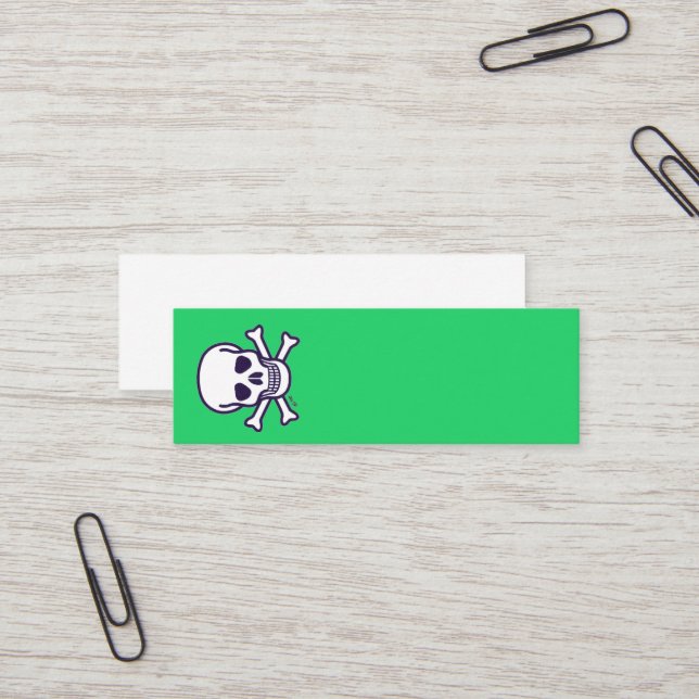 Skull n Bones green mini business card vertical (Front/Back In Situ)