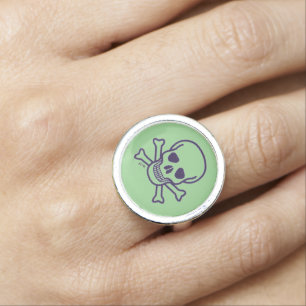 Skull n Bones green sterling silver ring