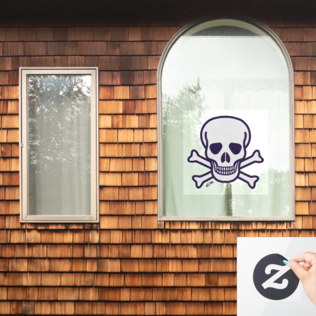 Skull n Bones large window cling back stick (Home Window)