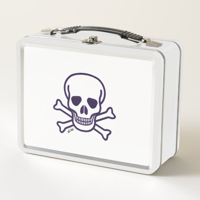 Skull n Bones many skulls white lunchbox (Front)