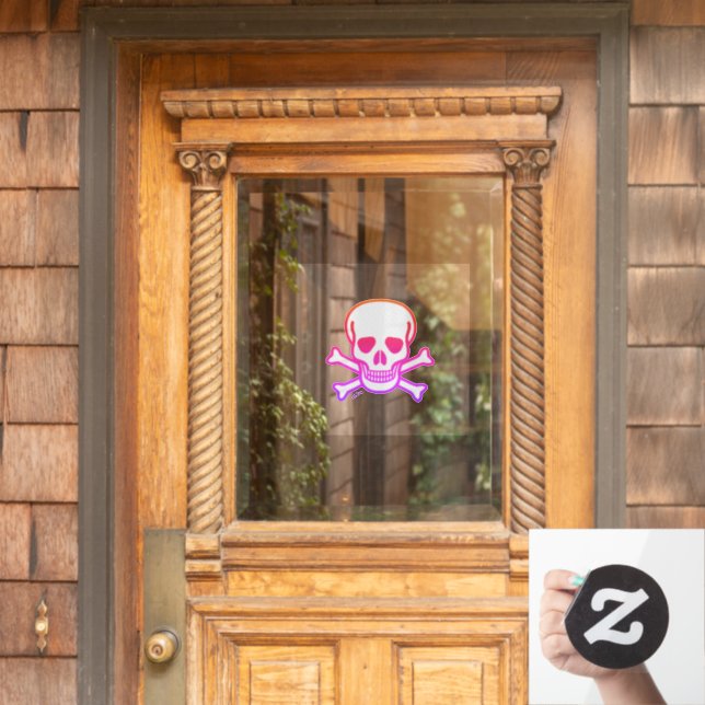 Skull n Bones neon window cling front stick (Home Door)