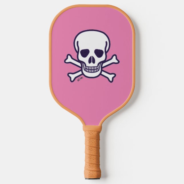 Skull n Bones pink and tan pickleball paddle (Front)