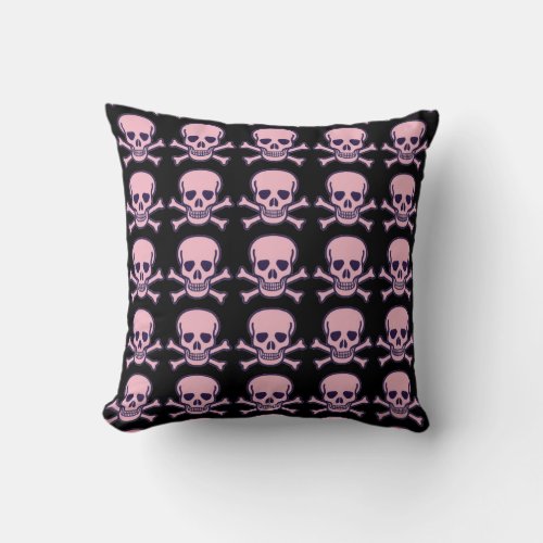 Skull n Bones pink black throw pillow