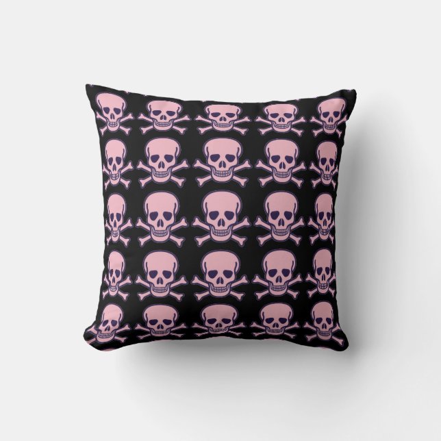 Skull n Bones pink black throw pillow (Front)