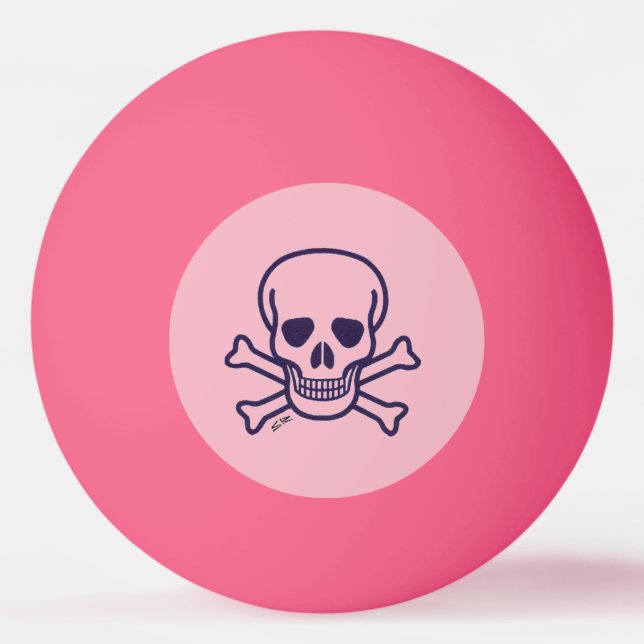 Skull n Bones Pink on pink 1 star ping pong ball (Front)