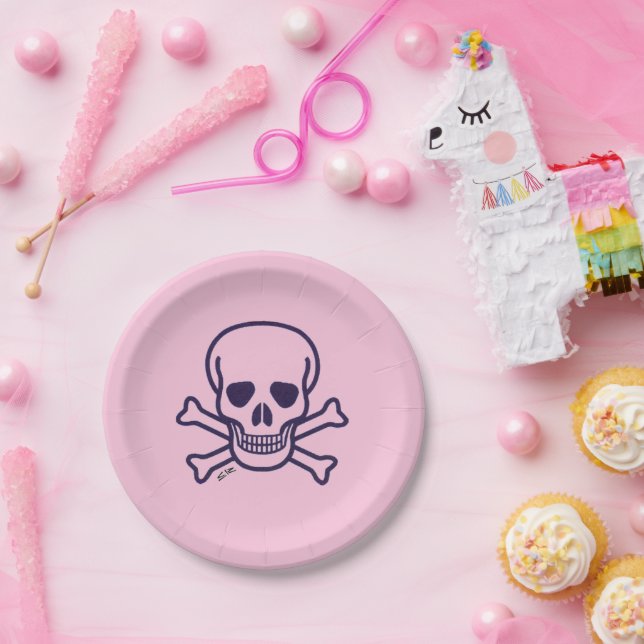 Skull n Bones pink paper plates (Party)