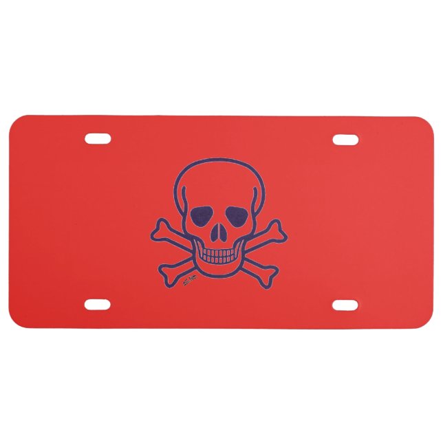 Skull n Bones red plastic license plate (Front)