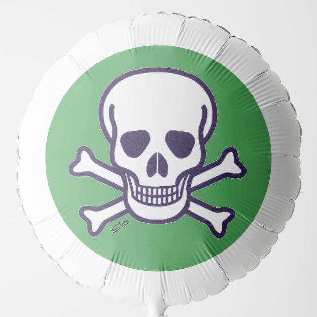 Skull n Bones white and green helium balloon (Front)