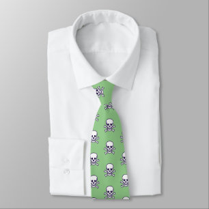 Skull n Bones white green necktie