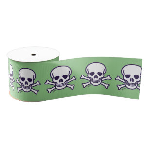 Skull n Bones white green ribbon spool