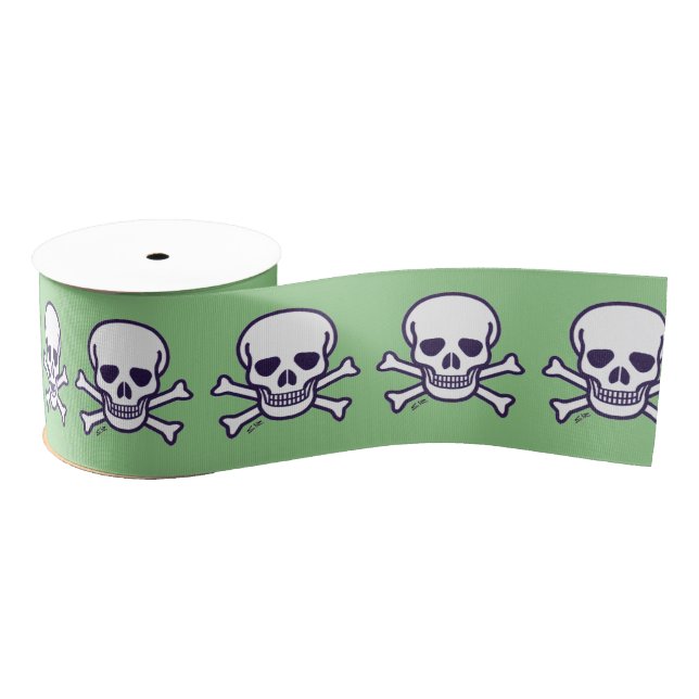Skull n Bones white green ribbon spool (Spool)