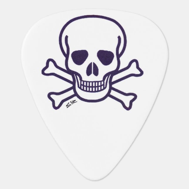 Skull n Bones white guitar pick (Front)